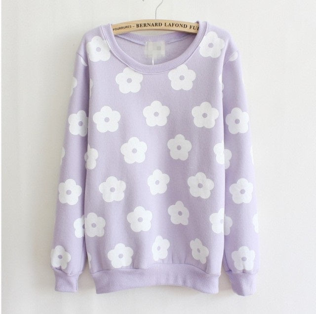 Beautiful Patch Flowers Pullovers Warm Fleece Sweatshirt Hoodie
