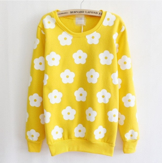 Beautiful Patch Flowers Pullovers Warm Fleece Sweatshirt Hoodie