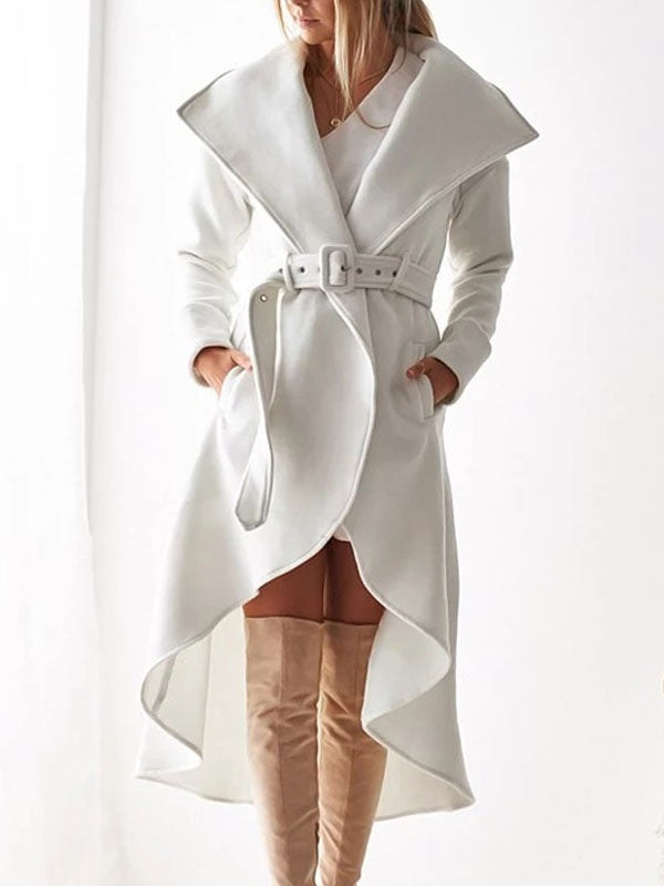 Belted Trench Coat Irregular Trim Wrap Coat