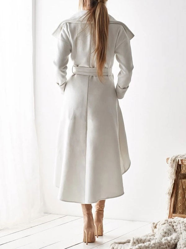 Belted Trench Coat Irregular Trim Wrap Coat