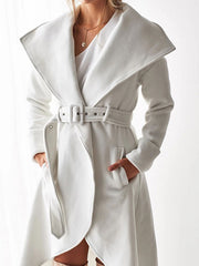Belted Trench Coat Irregular Trim Wrap Coat