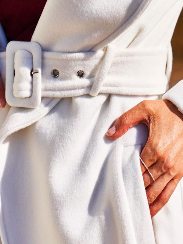 Belted Trench Coat Irregular Trim Wrap Coat