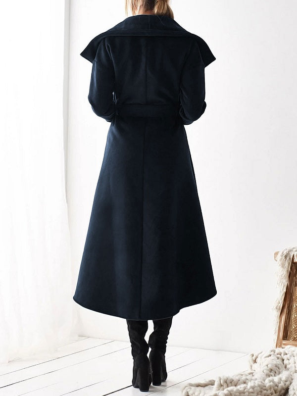 Belted Trench Coat Irregular Trim Wrap Coat