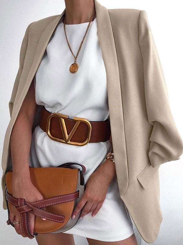 Blazer Chic Polyester Turndown Collar Long Sleeves Jacket