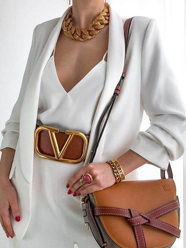 Blazer Chic Polyester Turndown Collar Long Sleeves Jacket