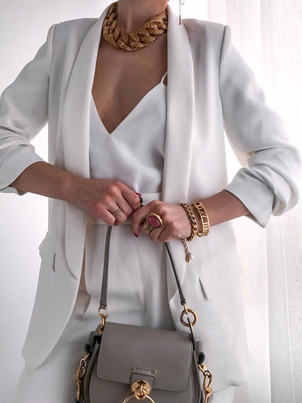 Blazer Chic Polyester Turndown Collar Long Sleeves Jacket