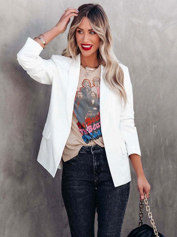 Blazer Jacket Solid Color Lapel Chic Relaxed Street Outerwear