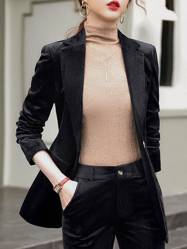 Blazer Turndown Collar Long Sleeve Buttons Casual Blazers