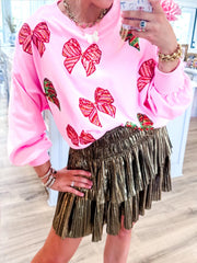 Butterfly Bow Sequin Round Neck Loose Casual Long Sleeved Sweatshirt