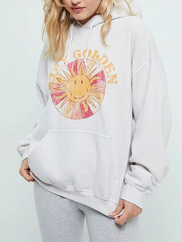 Cartoon Sun Graphic Print Drawstring Pullover Hoodie