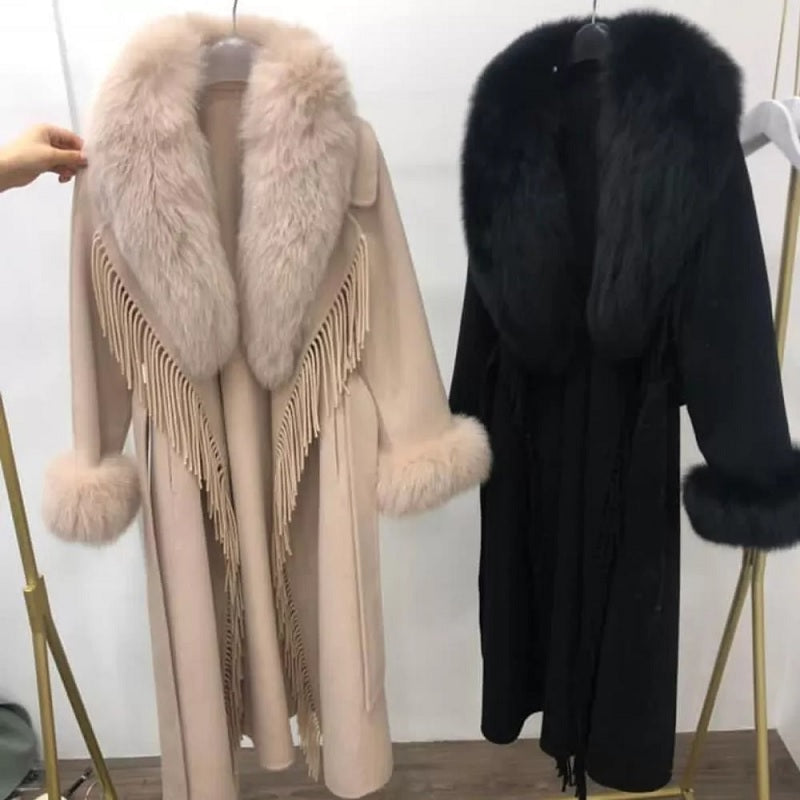 Cashmere Blend Fashion embroidered Tassel Overcoat