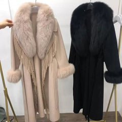 Cashmere Blend Fashion embroidered Tassel Overcoat