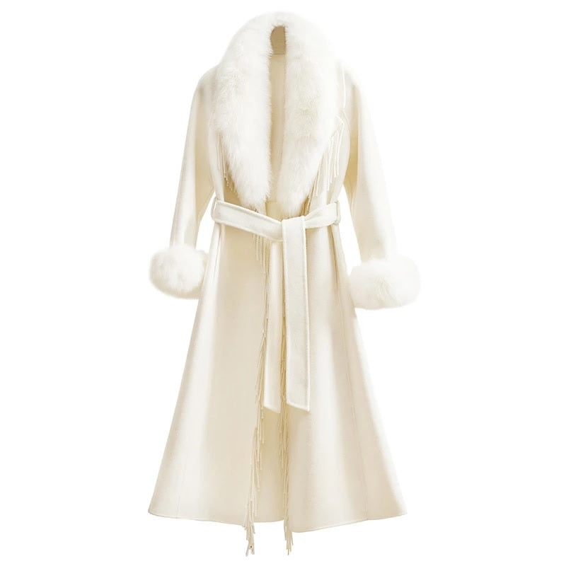 Cashmere Blend Fashion embroidered Tassel Overcoat