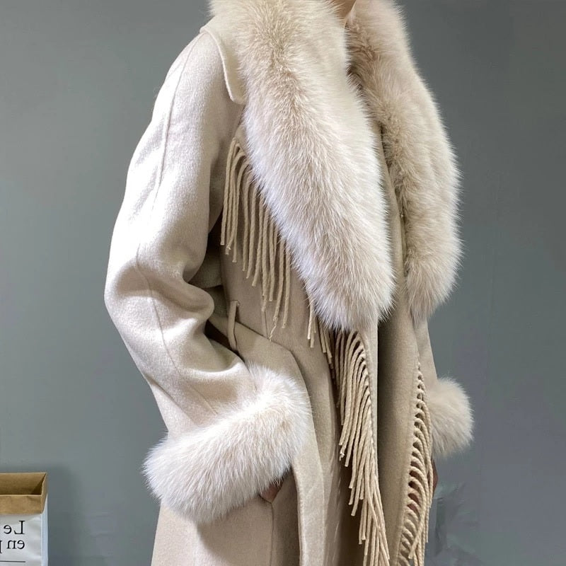 Cashmere Blend Fashion embroidered Tassel Overcoat