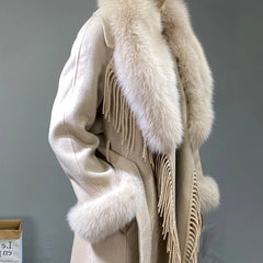 Cashmere Blend Fashion embroidered Tassel Overcoat