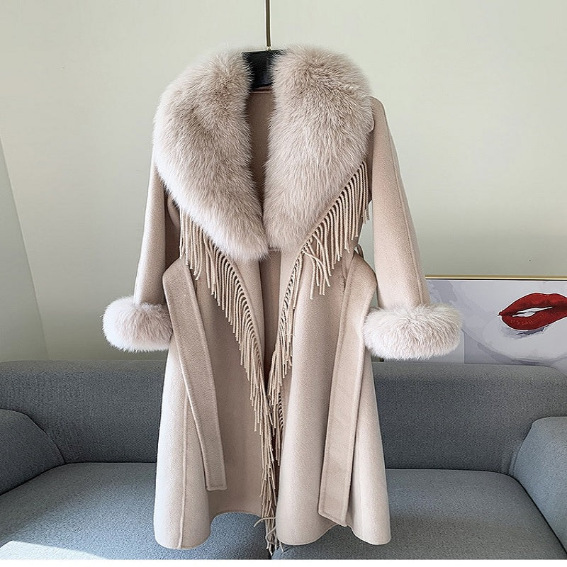 Cashmere Blend Fashion embroidered Tassel Overcoat