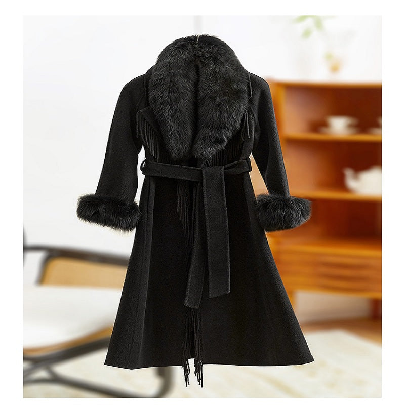 Cashmere Blend Fashion embroidered Tassel Overcoat