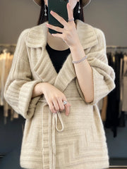 Cashmere Knitwear Coat Wool Thick Warm Turn-down Collar Loose Sweater