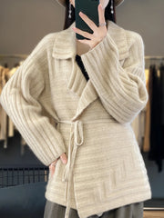 Cashmere Knitwear Coat Wool Thick Warm Turn-down Collar Loose Sweater