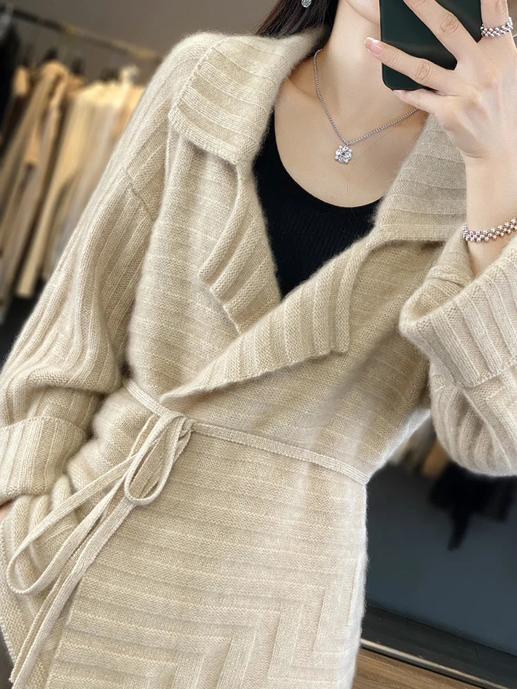 Cashmere Knitwear Coat Wool Thick Warm Turn-down Collar Loose Sweater