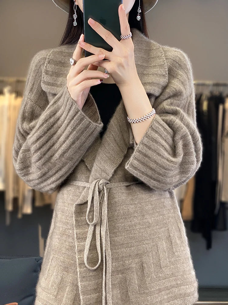 Cashmere Knitwear Coat Wool Thick Warm Turn-down Collar Loose Sweater