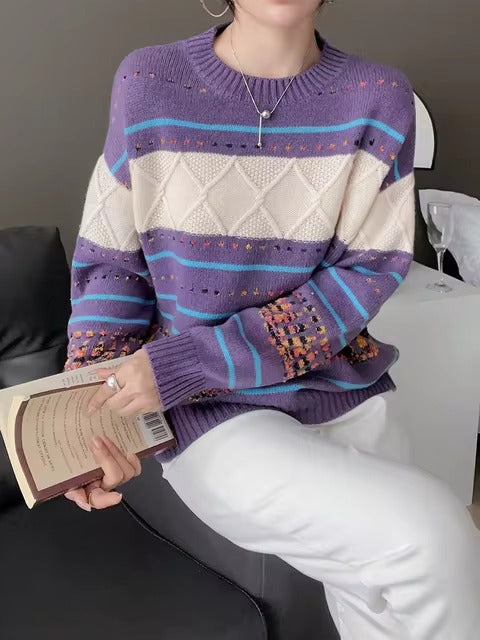 Cashmere Soft Comfortable Full Sleeve Round Neck Knitted Loose Wool Pullover Sweater