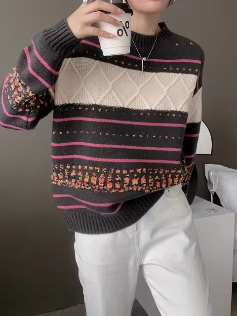 Cashmere Soft Comfortable Full Sleeve Round Neck Knitted Loose Wool Pullover Sweater