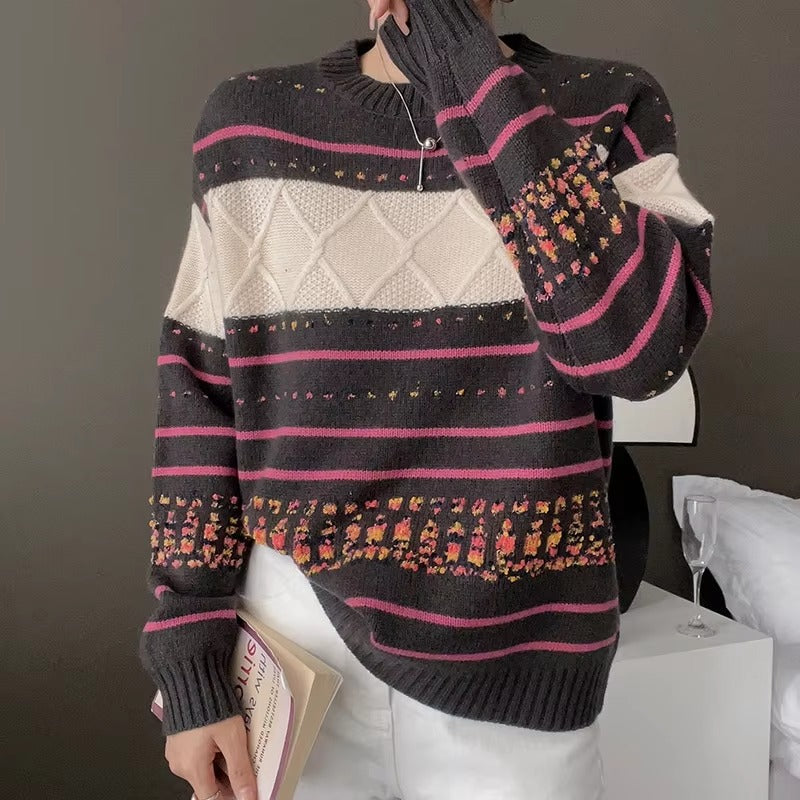 Cashmere Soft Comfortable Full Sleeve Round Neck Knitted Loose Wool Pullover Sweater
