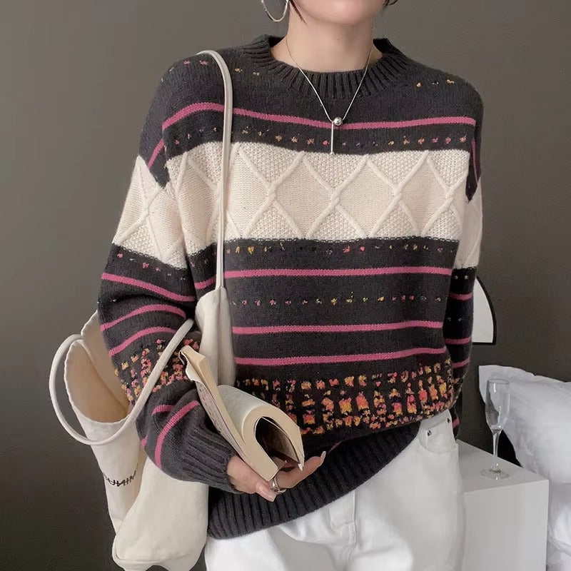 Cashmere Soft Comfortable Full Sleeve Round Neck Knitted Loose Wool Pullover Sweater