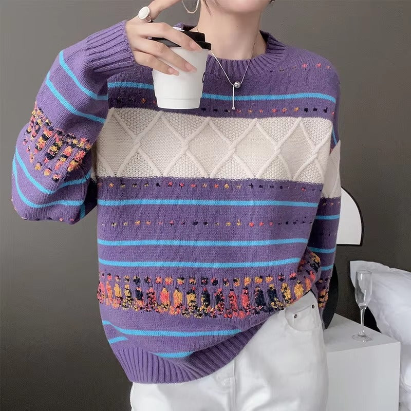 Cashmere Soft Comfortable Full Sleeve Round Neck Knitted Loose Wool Pullover Sweater