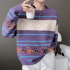 Cashmere Soft Comfortable Full Sleeve Round Neck Knitted Loose Wool Pullover Sweater