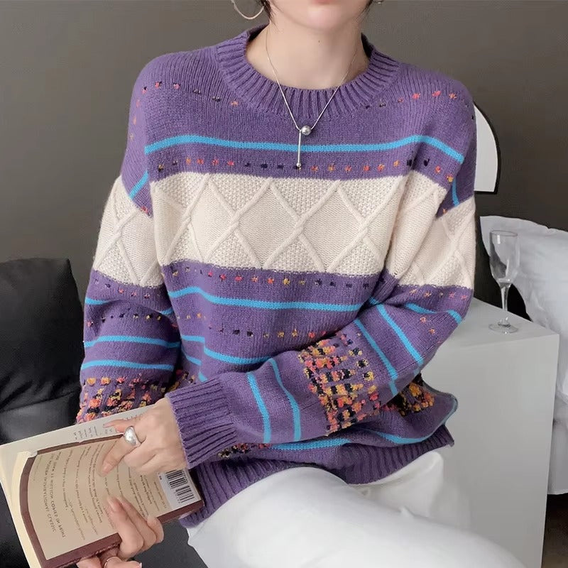 Cashmere Soft Comfortable Full Sleeve Round Neck Knitted Loose Wool Pullover Sweater