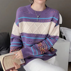 Cashmere Soft Comfortable Full Sleeve Round Neck Knitted Loose Wool Pullover Sweater