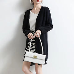 Cashmere V-neck loose long sleeve solid color knitted long sweater