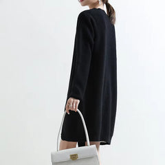 Cashmere V-neck loose long sleeve solid color knitted long sweater