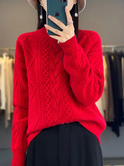Cashmere Wool Pullover O-Neck Twist Flower Knitwear Quality Soft Warm Jumper Sweater