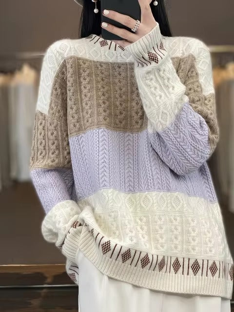 Cashmere Wool Round Neck Knitted Pullover Loose Large Long Sleeve Sweater