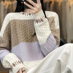Cashmere Wool Round Neck Knitted Pullover Loose Large Long Sleeve Sweater