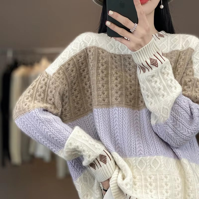 Cashmere Wool Round Neck Knitted Pullover Loose Large Long Sleeve Sweater