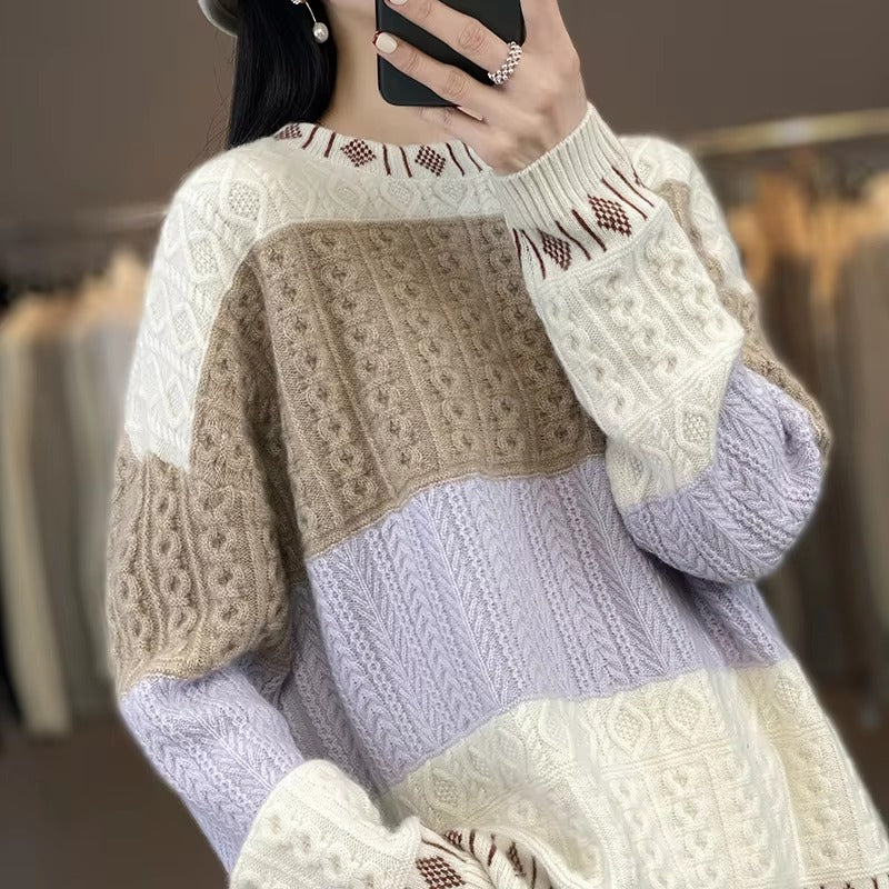Cashmere Wool Round Neck Knitted Pullover Loose Large Long Sleeve Sweater