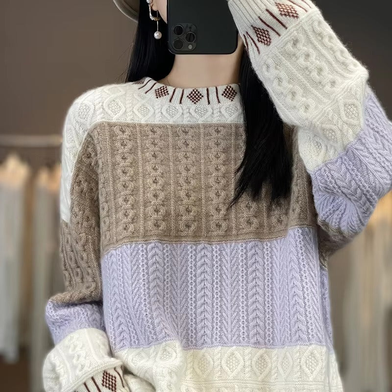 Cashmere Wool Round Neck Knitted Pullover Loose Large Long Sleeve Sweater