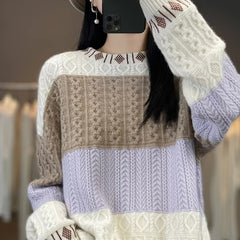Cashmere Wool Round Neck Knitted Pullover Loose Large Long Sleeve Sweater