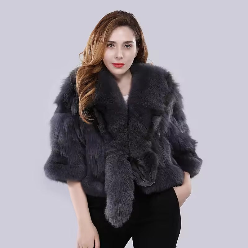 Casual Authentic Genuine Warm Fox Fur Shawl