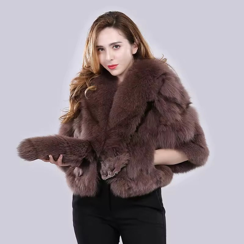Casual Authentic Genuine Warm Fox Fur Shawl