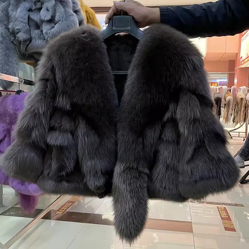 Casual Authentic Genuine Warm Fox Fur Shawl