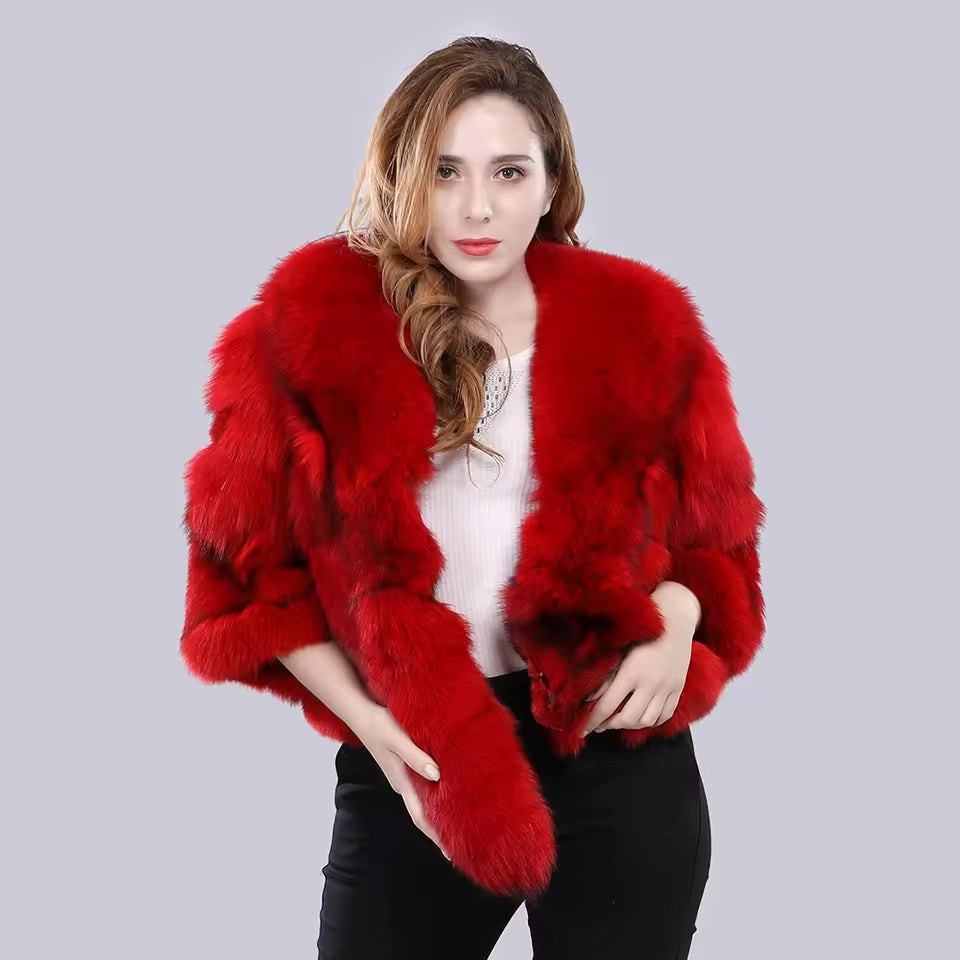 Casual Authentic Genuine Warm Fox Fur Shawl