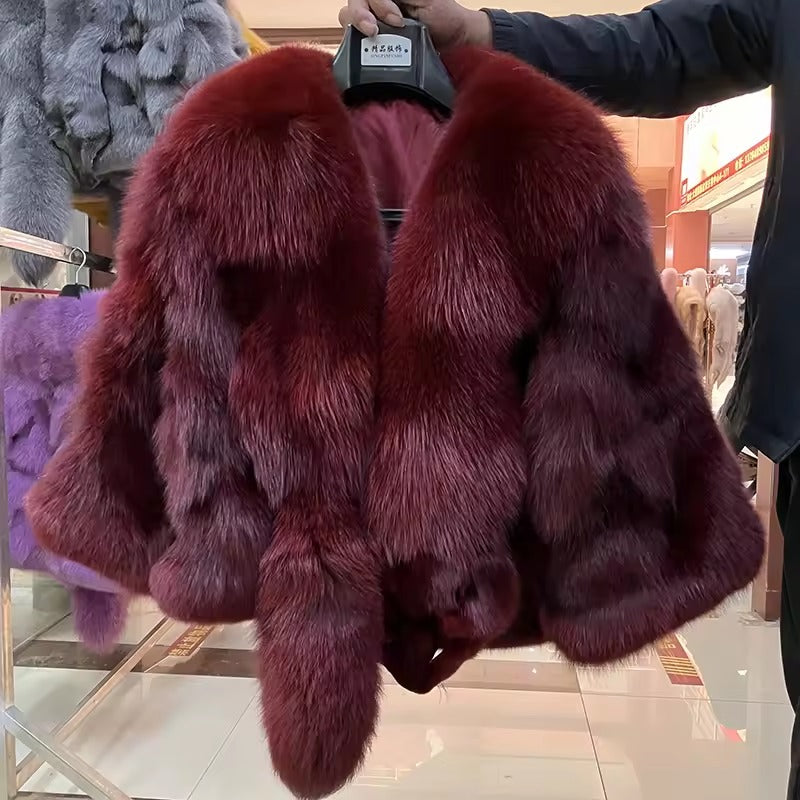 Casual Authentic Genuine Warm Fox Fur Shawl