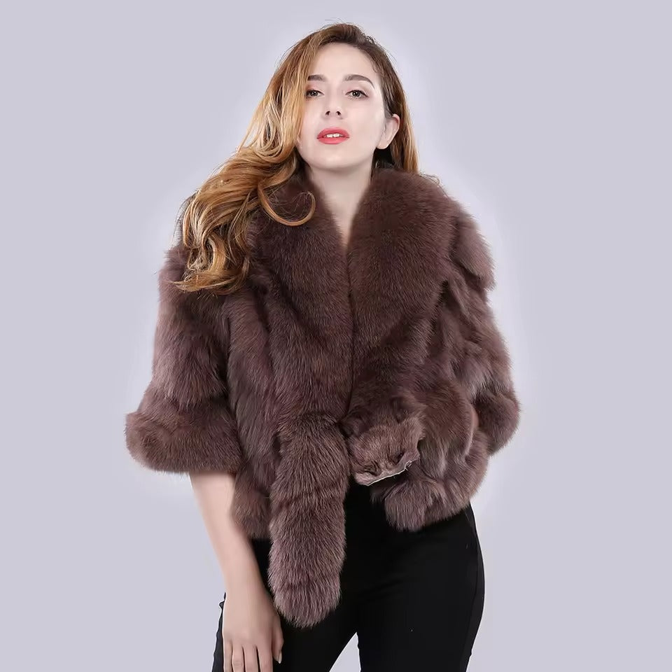 Casual Authentic Genuine Warm Fox Fur Shawl