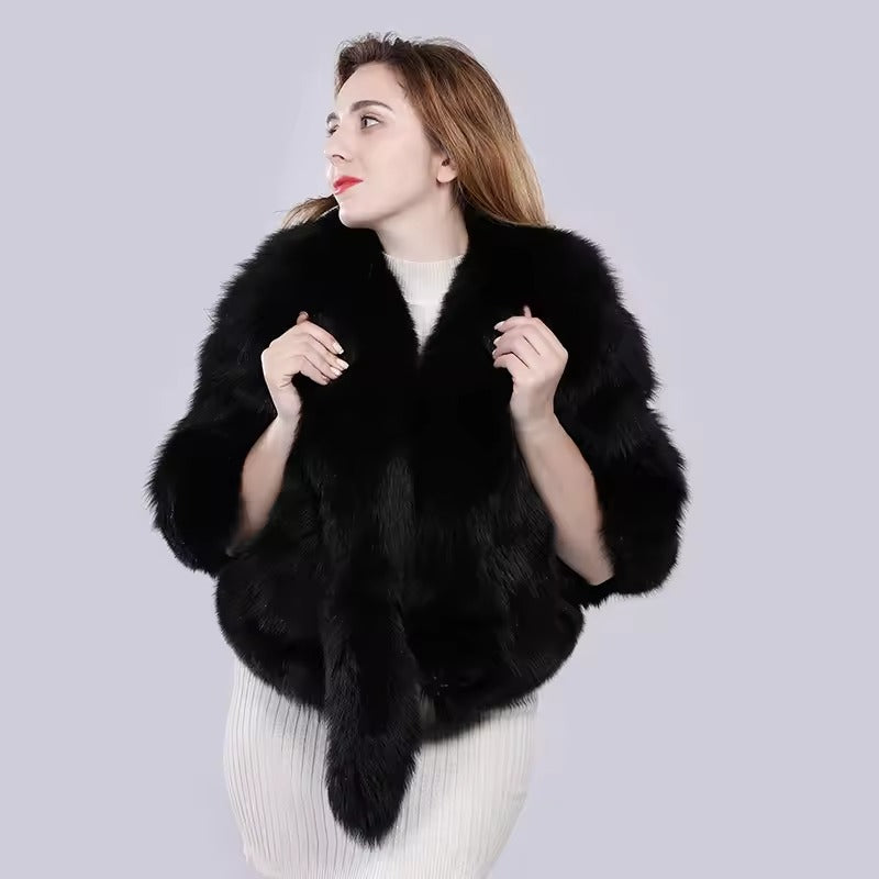 Casual Authentic Genuine Warm Fox Fur Shawl