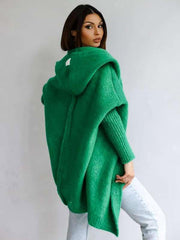Casual Batwing Sleeves Hooded Open Front Solid Color Sweaters